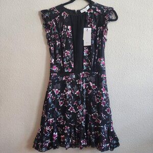 Reiss Dress Womens Small Black Floral Alexandra Burnout Ruffle Party UK 8 US 4